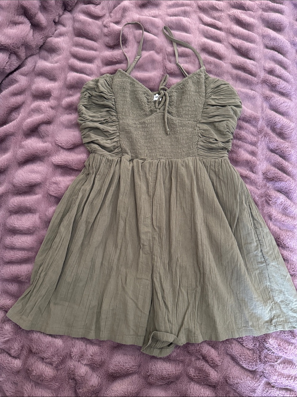 aerie Olive Green Ruffle Romper Dress